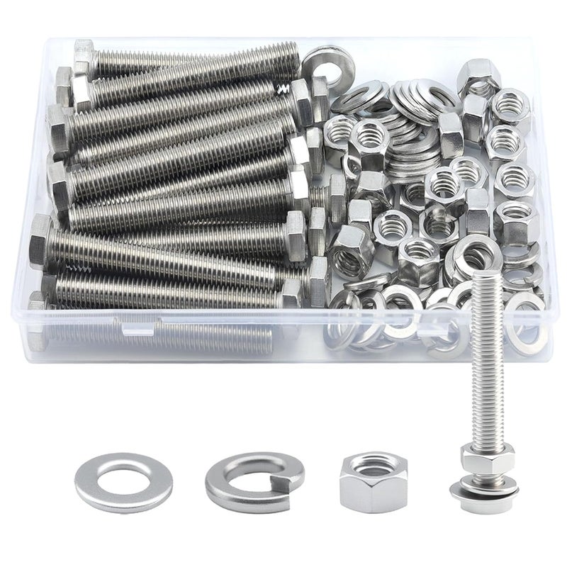 JROUTH 3/8-16 x3 Hex Head Screw Bolt(20 PCS), Lock Nuts,Flat & Lock Washers Kits, 304 Stainless Steel 18-8,Fully Threaded. - Image 1